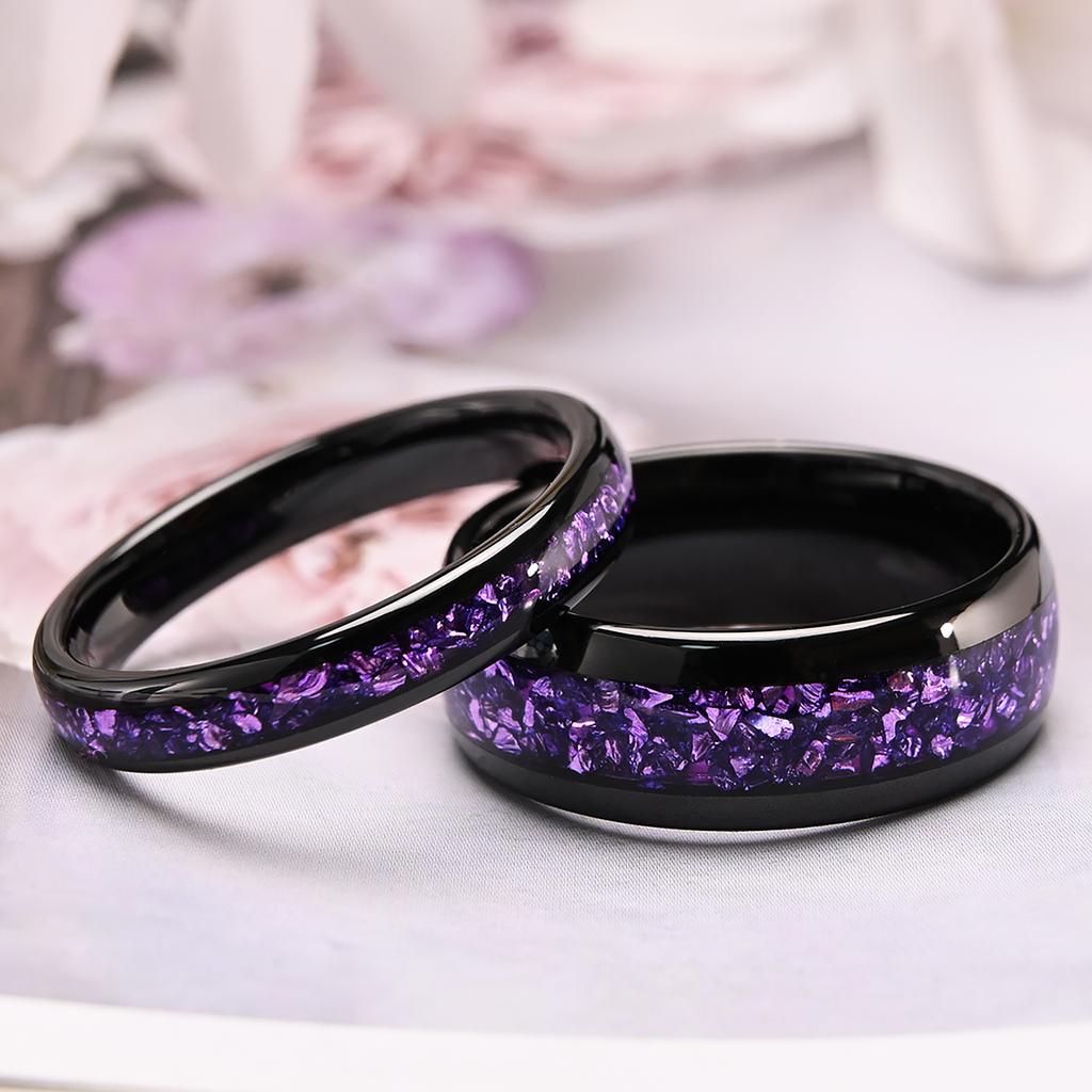 8mm/4mm Amethyst Tungsten Carbide Ring, Mens Womens Engagement Wedding Rings, Perfect for Anyone Jewelry Gift