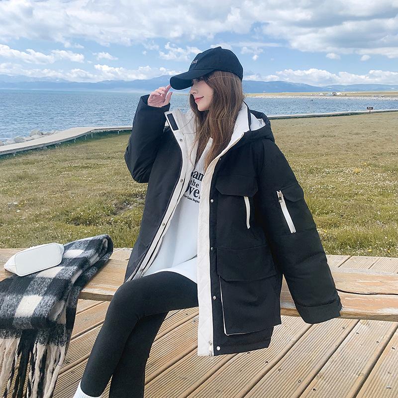 Winter large size loose oversize tooling cotton-padded jacket women's versatile hooded cotton-padded jacket student thickened jacket tide
