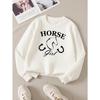 Horse Girl Horseshoe Design | 2026 New Girls' Long-Sleeve Casual Crewneck Sweatshirt | Suitable For Outdoor Sports And