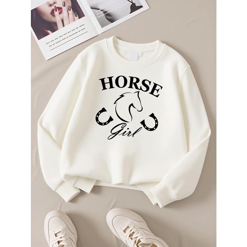 Horse Girl Horseshoe Design | 2026 New Girls' Long-Sleeve Casual Crewneck Sweatshirt | Suitable For Outdoor Sports And