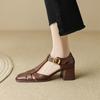 Fashion 2025 New Fashion Classics Genuine Leather Sandals Woman Thick High Heels Sandals Office Ladies Dress Summer Shoes Heels Women