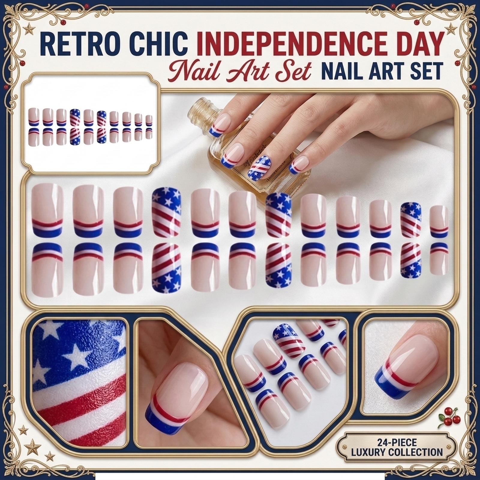 

Набор из 24 штук ретро и великолепных наклеек для ногтей ко Дню Независимости One Size синий