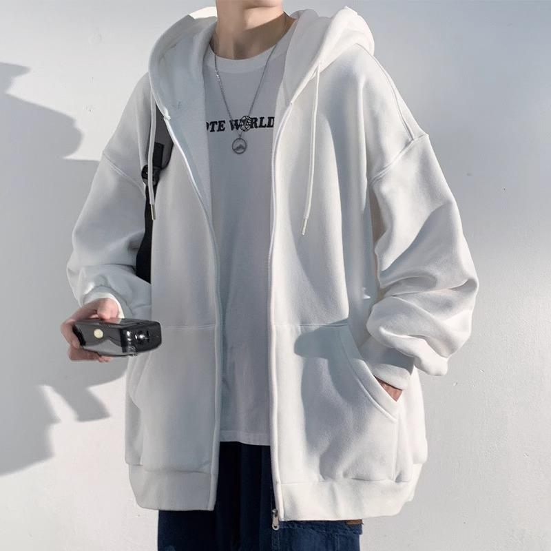 Solid-color Sweatshirt Jacket Men's Simple and Trendy Jacket Women's Spring and Autumn Hooded Jacket Loose and Casual Cardigan Top