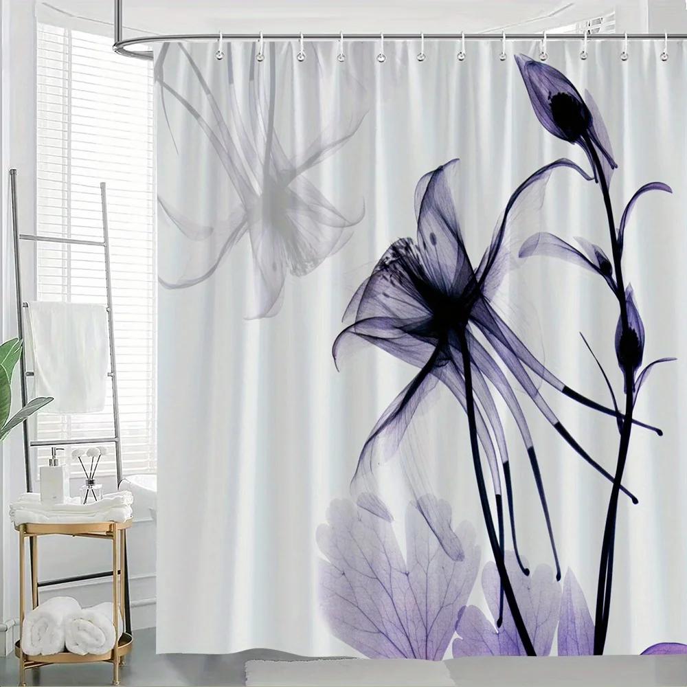 

Lavender Floral Curtain - Semi-Transparent Purple, Soft Gray, Dreamlike Design, 70.86 , 12 Hooks, Machine Washable W60H190(CM)-1 Pcs