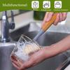 4pcs Bamboo-handled dish brush, built-in scraper for kitchen dishwasher, sanding brush.