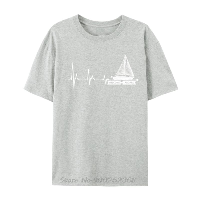 Welcome Aboard Funny Sailboat Heartbeat Comfortable TShirt Oversized Cotton T Shirt Men Casual Tshirt Fitness Tees Streetwear S