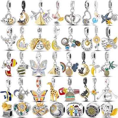 Charms Fit For Diy Bracelet 925 Silver Yellow Series Love Heart Sunflower Moon Cat Charms Hot Sell S925 Diy Jewelry Making