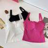 Camiseta sin mangas acanalada de encaje, Tops cortos con cuello Halter para mujer, camisola con botones, camisola con espalda al aire, chaleco recortado sin mangas de tubo de punto a la moda para mujer