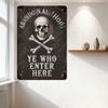 Vintage 'Abandon All Hope' Skull Crossbones Metal Sign, Gothic Pirate Warning Tin Sign for Bar Pub Home Wall Decor, Rustic Aged