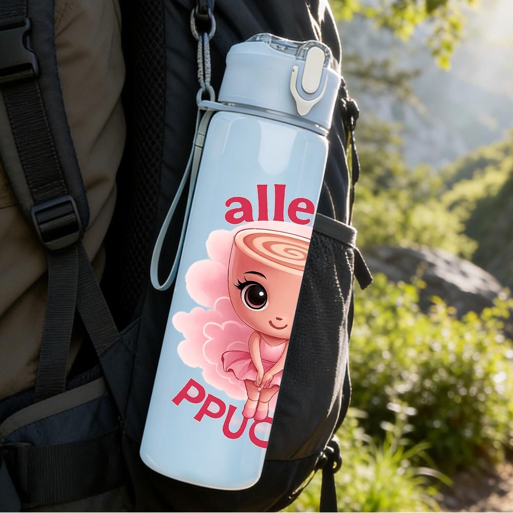 1PC Ballerina Puccina Slogan Print 750ml Color Plastic Sports Water Bottle Leakproof Flip Straw Lid Suitable for Sports Office Home Use