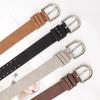 Unisex Solid Color Jeans Belt Studded Accents Adjustable PU Leather Fashion Accessory With Metal Buckles