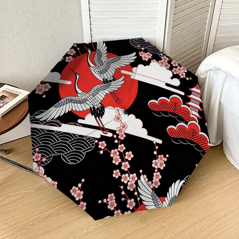 

1pc Japanese Cranes Automatic Folding Umbrella, Heavy Duty 8 Rib Iron Frame, Suitable for Travel, Daily Use, Birthday, Decor Gift m0104014