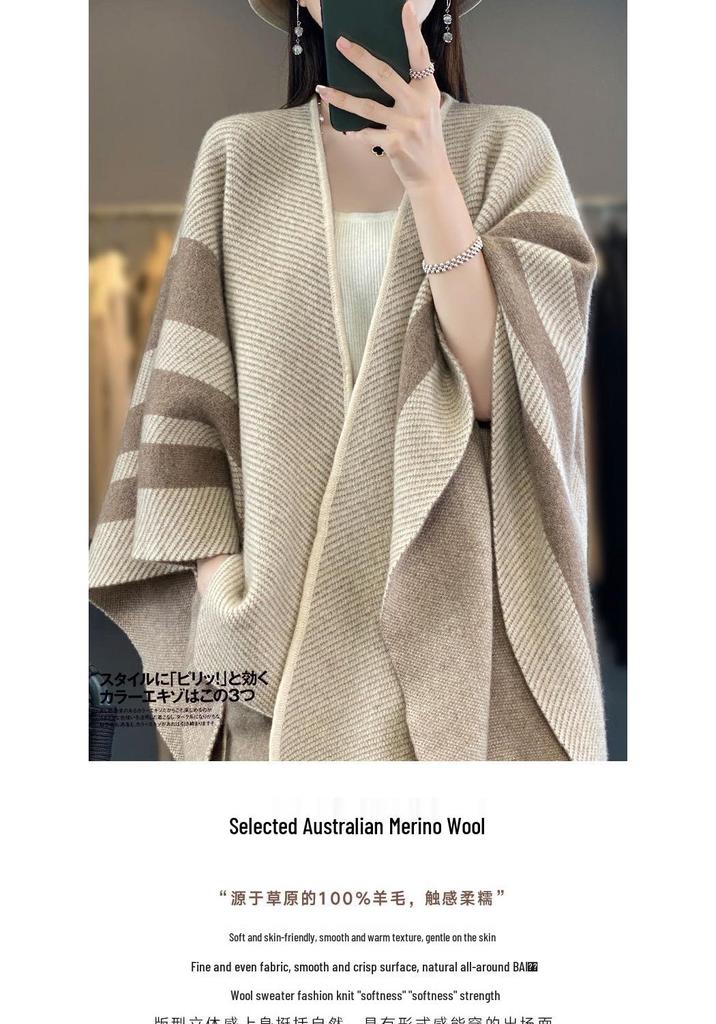 2024 Fashion Patchwork Shawl Scarf: Retro Knitted Cloak Sweater for Women