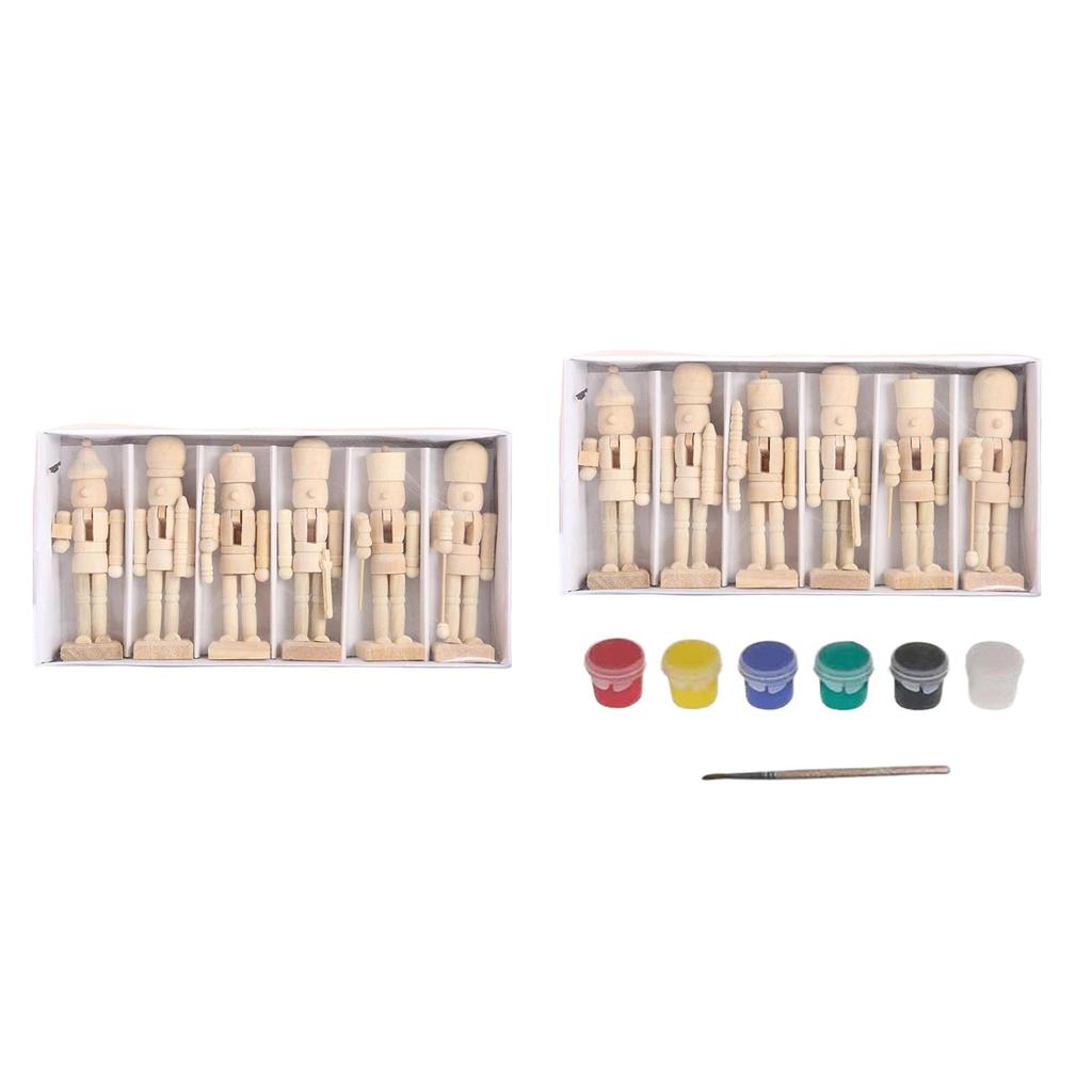 6 Pieces DIY Wooden Christmas Nutcrackers Nutcracker Figures Unpainted Christmas Decoration Puppet for Party Holiday Bedroom