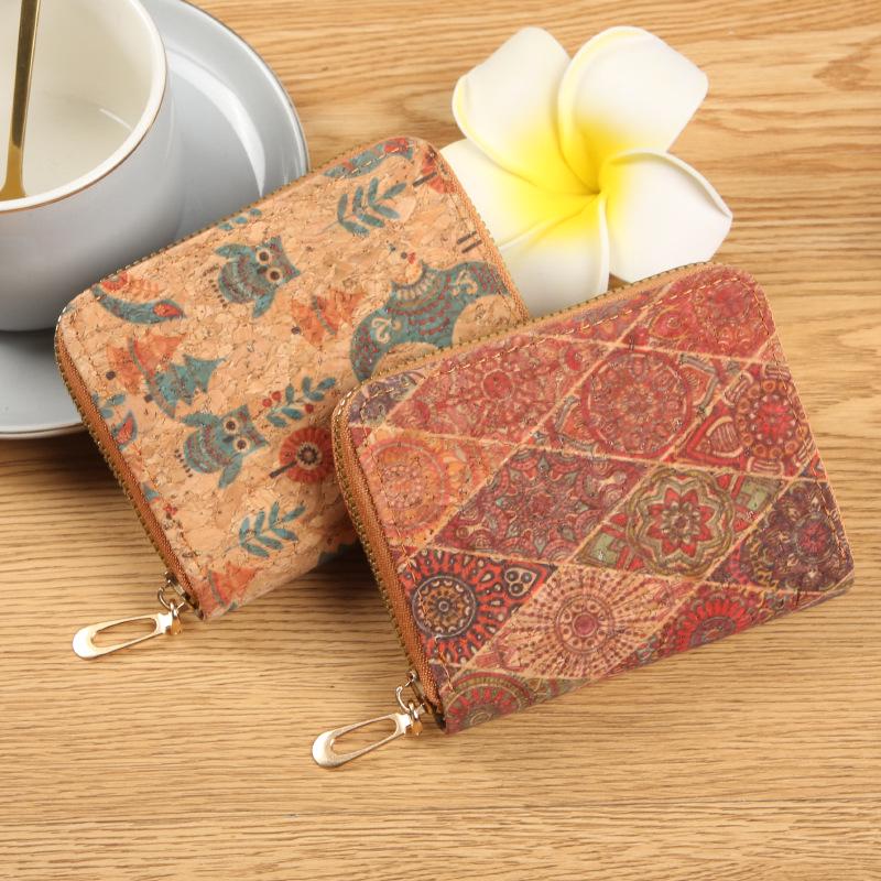 Retro Print Women's Coin Purse and Card Holder - Cork Texture Wallet 2025