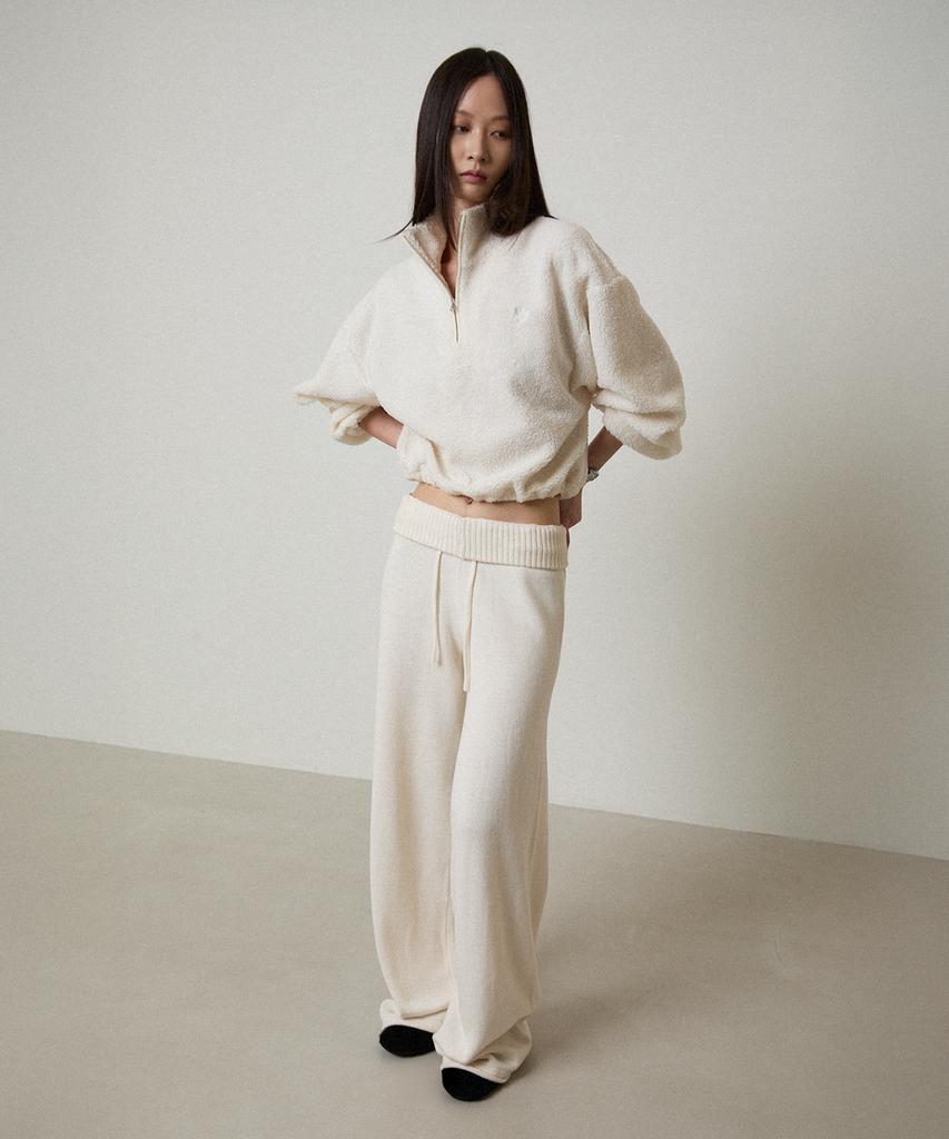 LMOOD WOMEN Boucle Fleece Half Zip Snow White