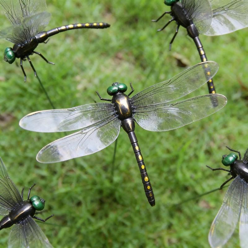 Dragonfly Card Holder with Insert Rod Outdoor Courtyard Lawn Decoration Ornament Halloween Thanksgiving Garden Statue Sculpture