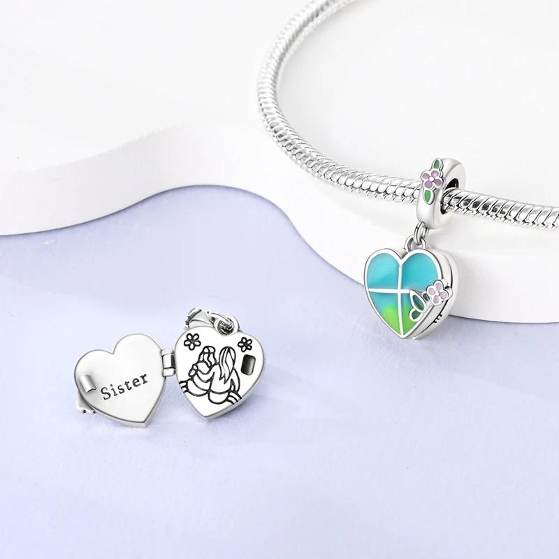 Charms Platablue-Grüne Blumen Blätter Herz Perlen Passend für Originalarmbänder Charms Für Frauen Schmuck DIY Herstellung Geschenke