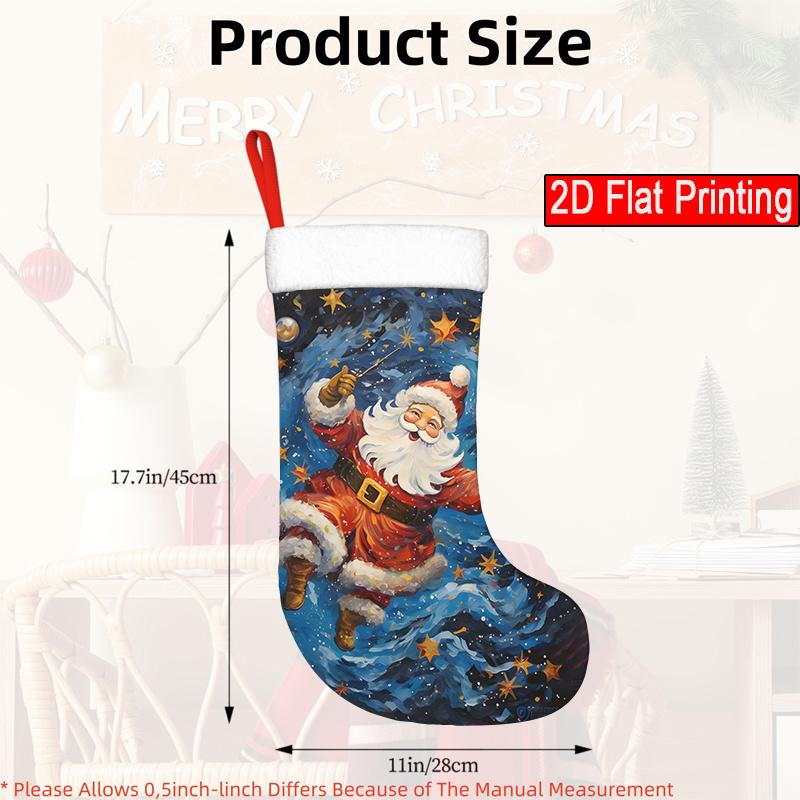 Christmas Decoration Fireplace Hanging Stocking 1pc Christmas Stocking Featuring a Santa Claus Design with a Starry Sky