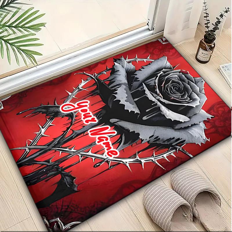1PC Custom Name Gothic Rose Artwork Theme Floor Mat Ideal for Living Room, Game Rooms, Office, Bedroom,Floor Mat Playful Design