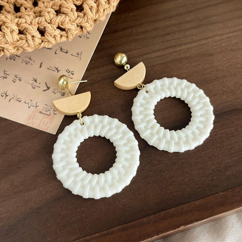 Round Rattan Weave Earrings Flower Beach Jewelry Cute Bohemian Drop Earrings  Wedding