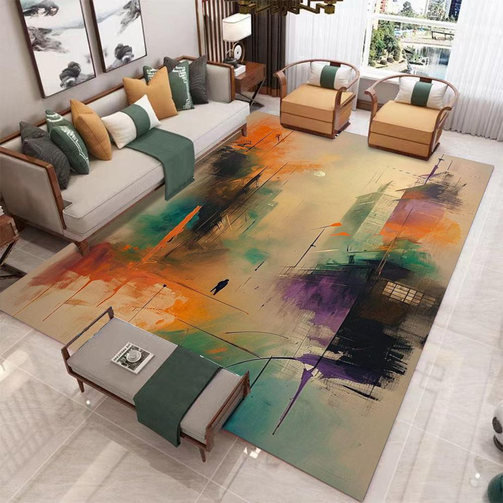 Modern Abstract Art Carpet Colorful Ink Splash Landscape Fusion Abstract Line Patterns NonSlip Rug For Living Room Decor