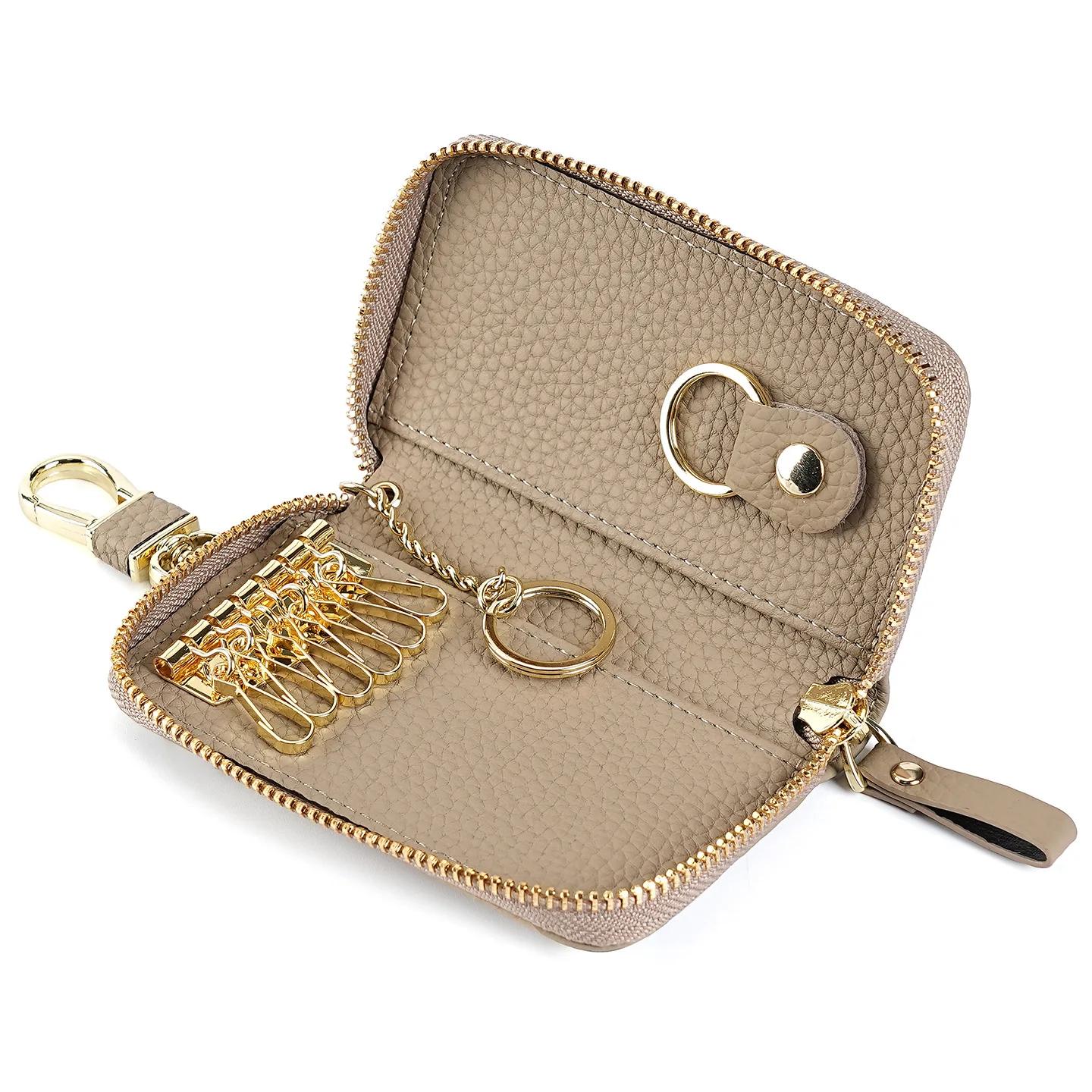 

Men Genuine Leather Key Wallet Card Keychain Cover Zipper Card Holder Wallet Keys Organizer Large Capacity Household Key Bag сірий колір