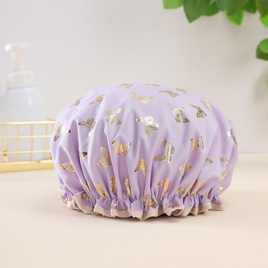 Shower Cap Waterproof Hair Cap Hot Gold Printed Polyester Cotton Shower Cap Bath Lady