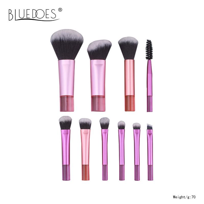Crystal Handle 10-Piece Mini Makeup Brush Set: Portable Travel Contouring, Eyeshadow & Powder Beauty Tools.