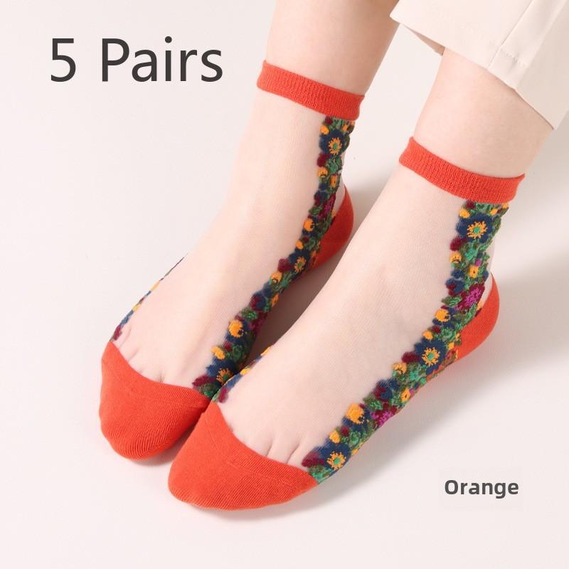 5 Pairs Fashion Transparent Women's Socks Small Transparent Silk Women's Socks Crystal Silk Women's Socks