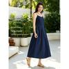 INMAN Klein Blue Pleated V-Neck Midi Dress