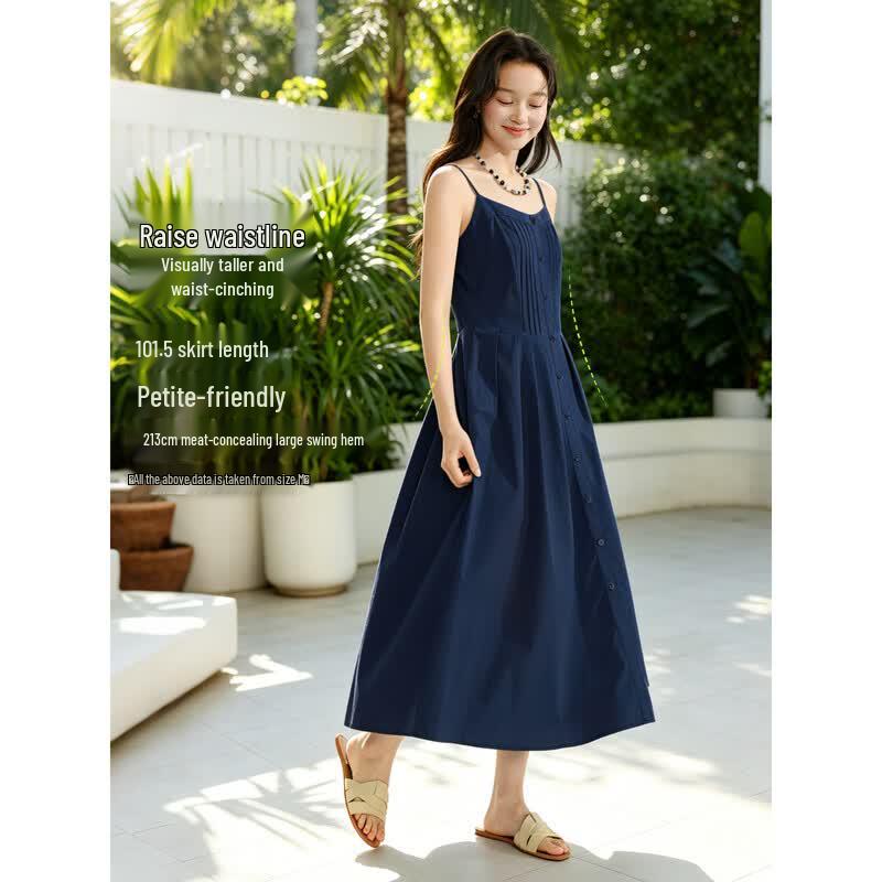 INMAN Klein Blue Pleated V-Neck Midi Dress