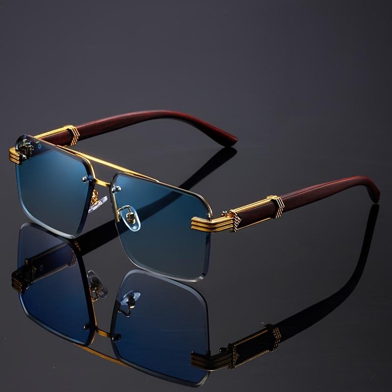 Trend Double Beam Rectangle Sunglasses Men Women Rimless Cut Edge Square Sun Glasses Fashion Frameless Wood Grain Shades UV400