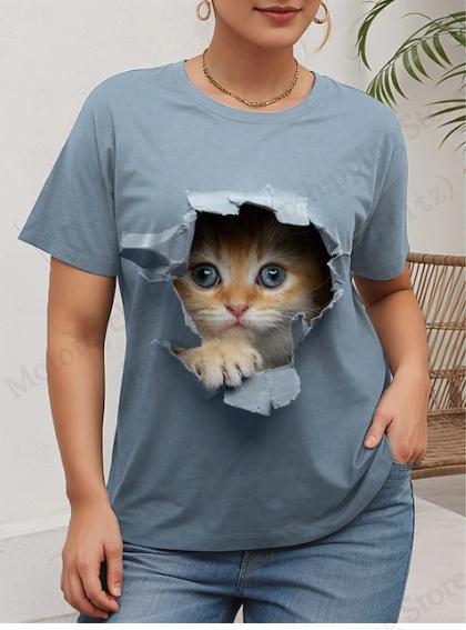 Funny Cat 3D Print Graphic T Shirt Women Fashion Casual O-Neck Oversized Short Sleeve T-shirt Animal Tops Tees Designer Clothes