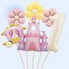 6pcs Castle Princess Carriage-Shaped Aluminum Foil Balloon 40 Inch Cream White Number 1-9 Balloon Set Birthday Party Decoration