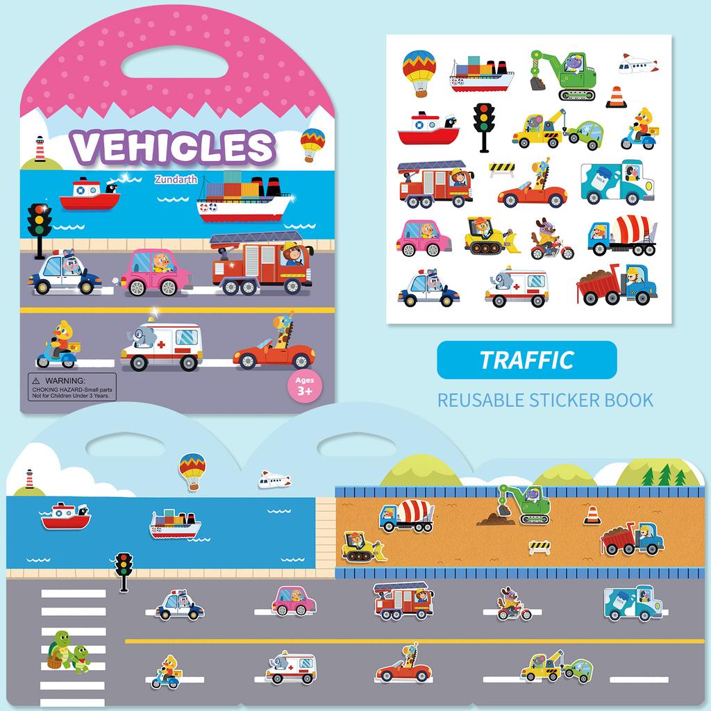 Reusable Cartoon Sticker Book Educational DIY Puzzle Toy for Kids Multiple Scenarios Classic Learning Gift for Children