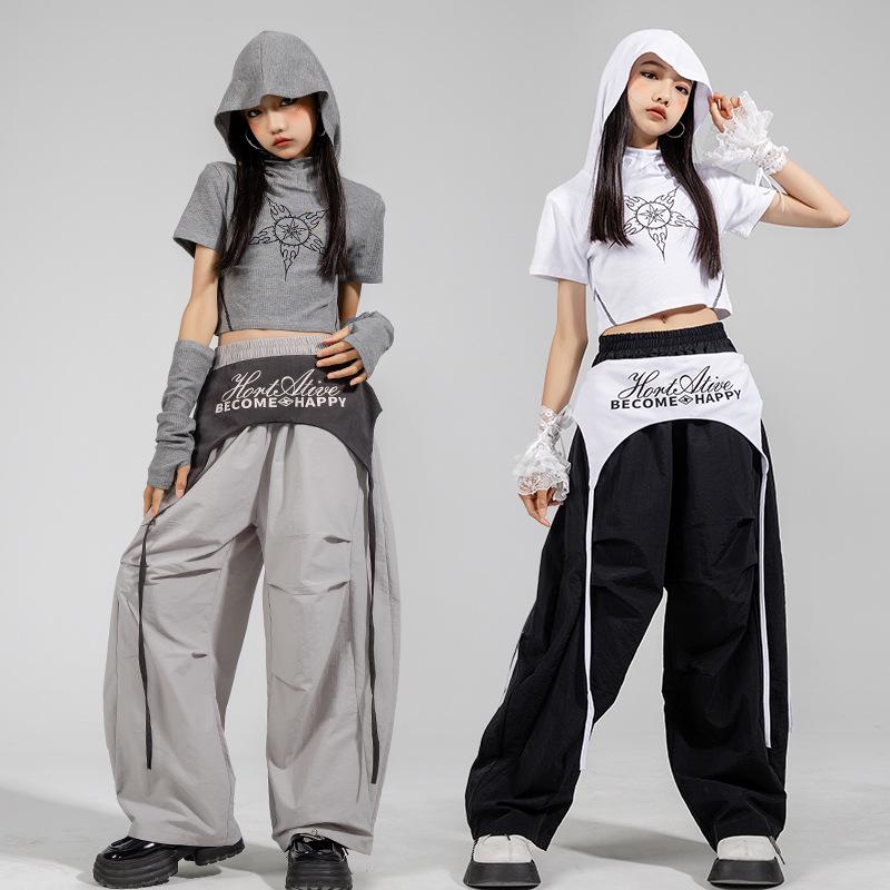 Girls' Jazz Dance Costume Set: Korean Style Cropped Vest & Sweatpants for Performances