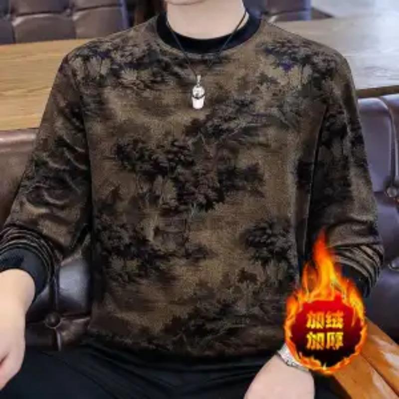 

Autumn and Winter Gold Velvet Sweatshirt Men s Casual Handsome T-shirt Long-sleeved Thickened Warm Base Shirt Top L золотой