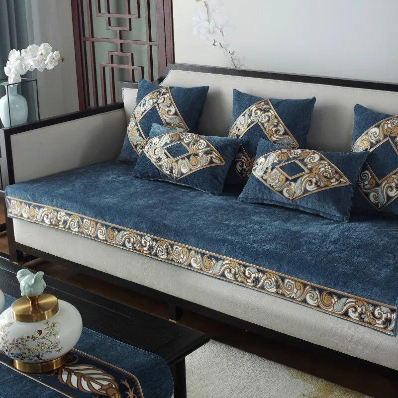 

Чехол для дивана из синели в китайском стиле, противоскользящий универсальный чехол для всех сезонов, чехлы для диванов, мебель для гостиной, роскошный однотонный чехол для дивана 70x150cm 1pcs