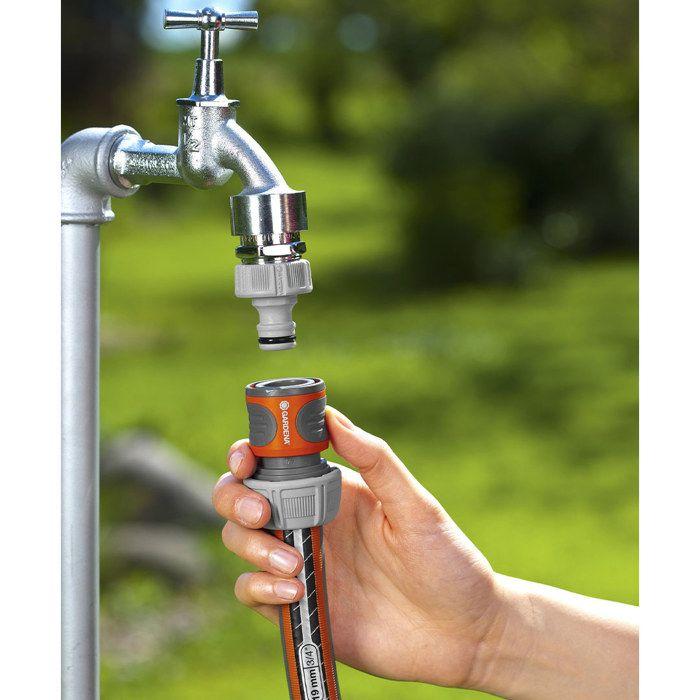 Conector de riego rápido GARDENA - Adecuado para manguera Ø19 mm - Fijación 1 clic - Power Grip