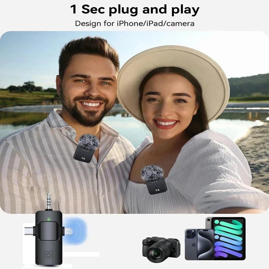 3in1 Wireless Lavalier Microphone for Camera,Android,iPhone,Microphone for Video Recording Recording Podcast Noise Reduction Mic