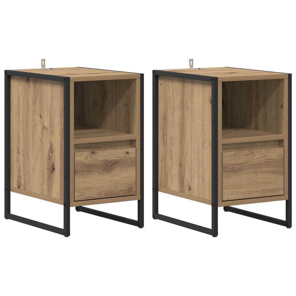Nightstand Set of 2 Industrial Style Crafted Oak Finish 39.5 X 30 X 50 Cm
