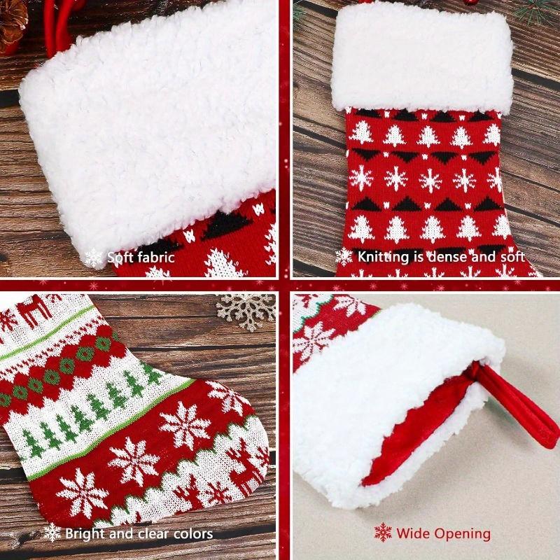 4 Pairs Festive Knitted Christmas Stockings - Decorative Hanging Socks with Holiday Motifs, Snowflakes, Christmas Clothes, Christmas Decor