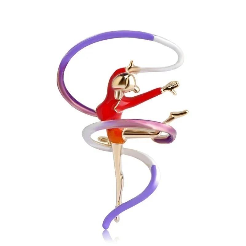 Fashion Rhinestone Enamel Gymnastics Ballet Dancer Brooch Pin For Women Cute Pins Crystal Corsage Brooch Wedding Jewelry Gift