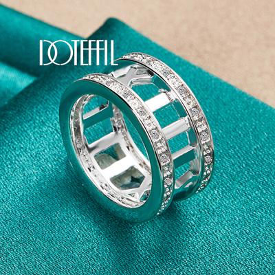 Anello in argento sterling 925 con zirconi AAA e numeri romani, gioielli da sposa alla moda