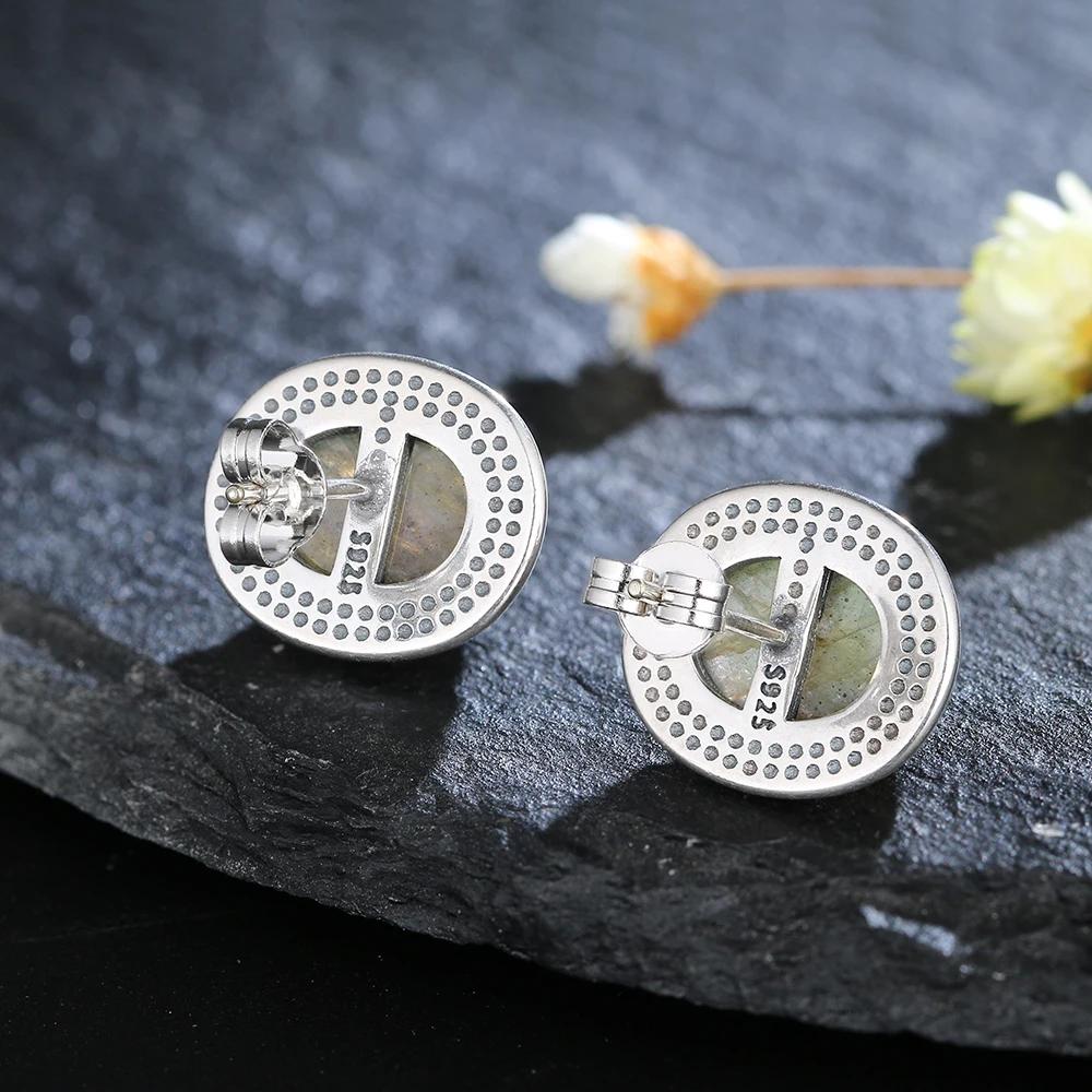 Natürlicher 8x10MM Labradorit Steckerohrring für Damen S Silber Einfach Vintage Jubiläumsparty Geburtstagsgeschenk
