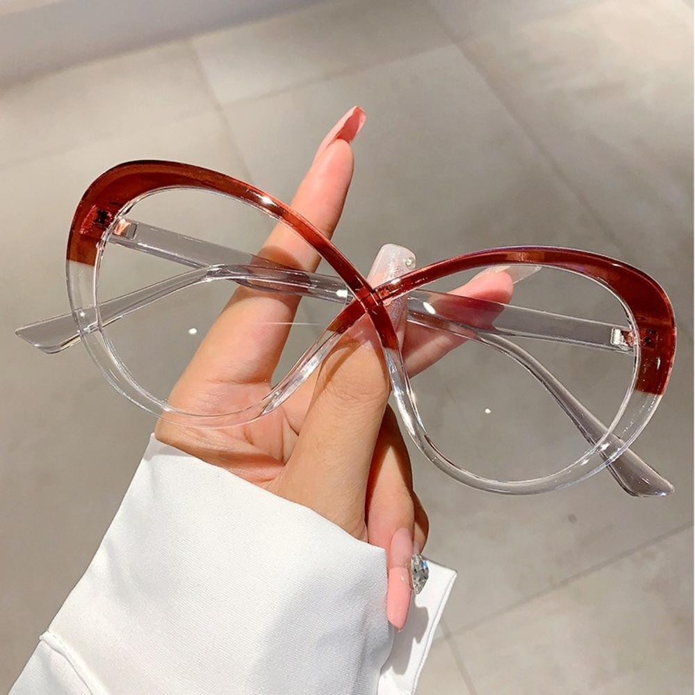 Vintage Oval Frame Glasses Oversized Cat Eye Eyeglasses Candy Color Anti-blue Light Eyewear Stylish Fake Glasses Computer Goggle