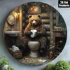 D Flat High Definition Metal Wall Art Funny Brown Bear Sitting On Toilet Holding Toilet Paper Roll Rustic Log Cabin Bathroom Vi