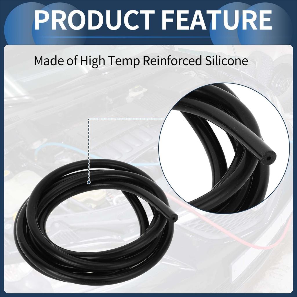 INFINAUTO 5.5FT 1/16" 2mm ID 2.5mm Thick Car Vacuum Line Silicone Black High Temperature Engine Silicone Vacuum Tube Hose