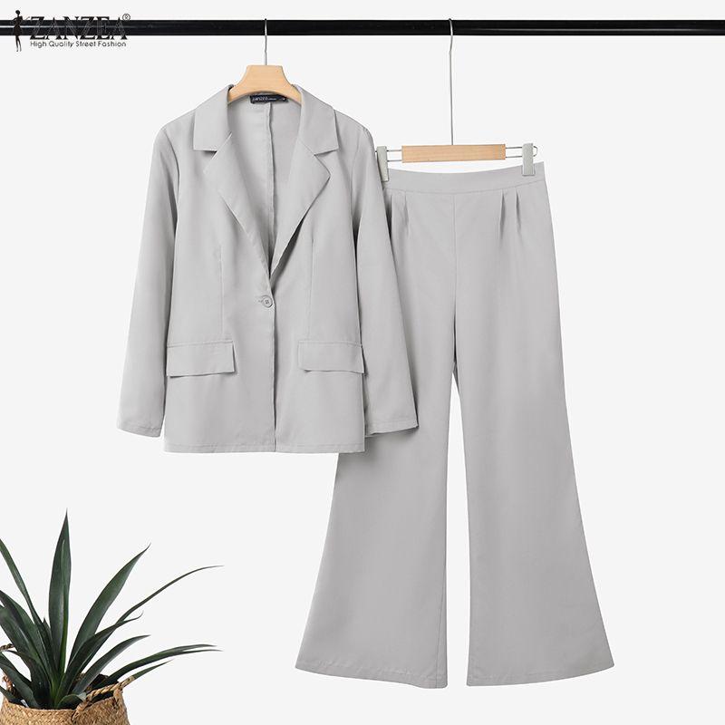 ZANZEA Women Long Sleeve Cardigan Blazer and Pants Casual Two Piece Suit Sets